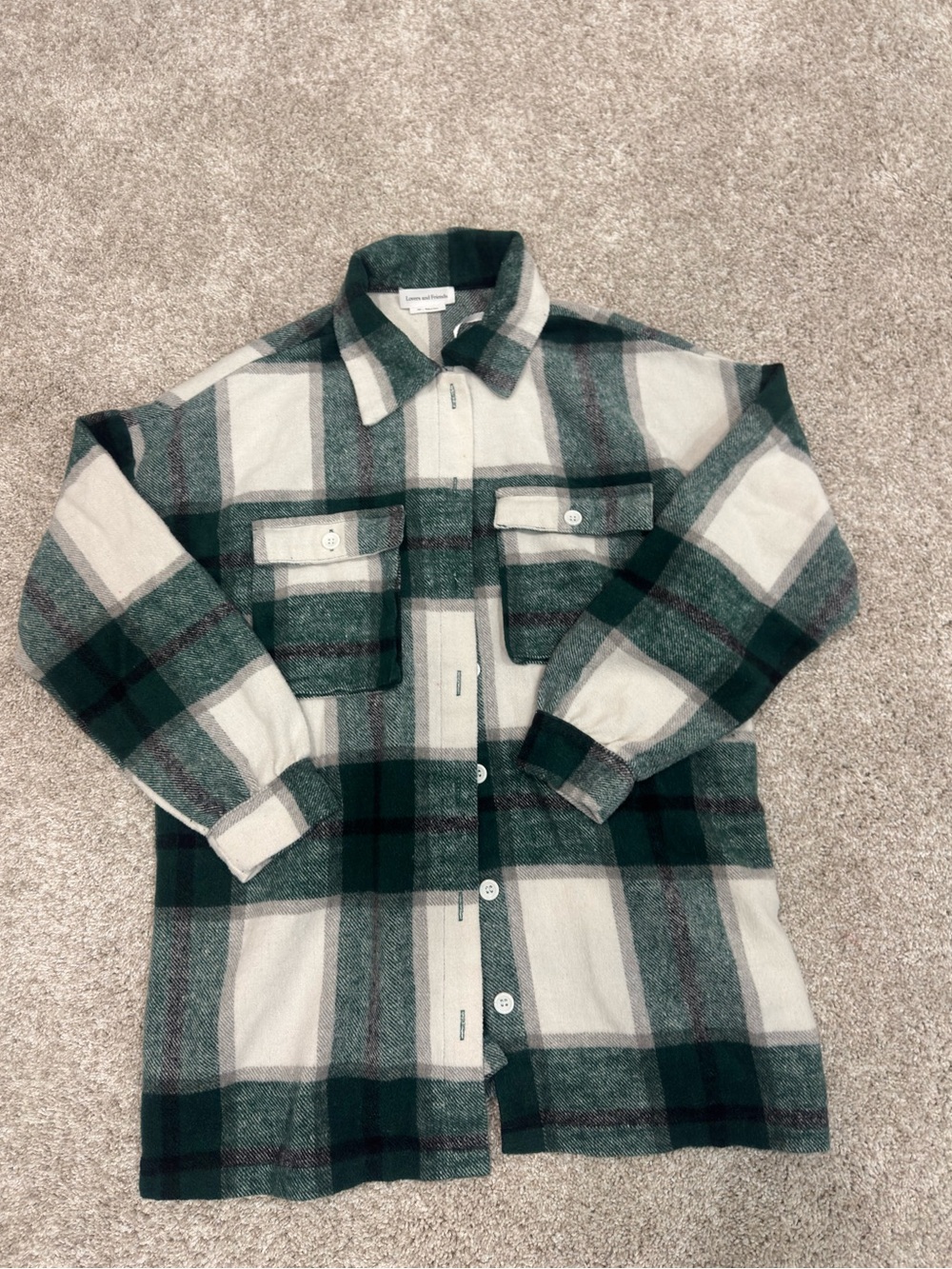 Lovers + Friends Green and Cream Plaid Button-Front Shacket